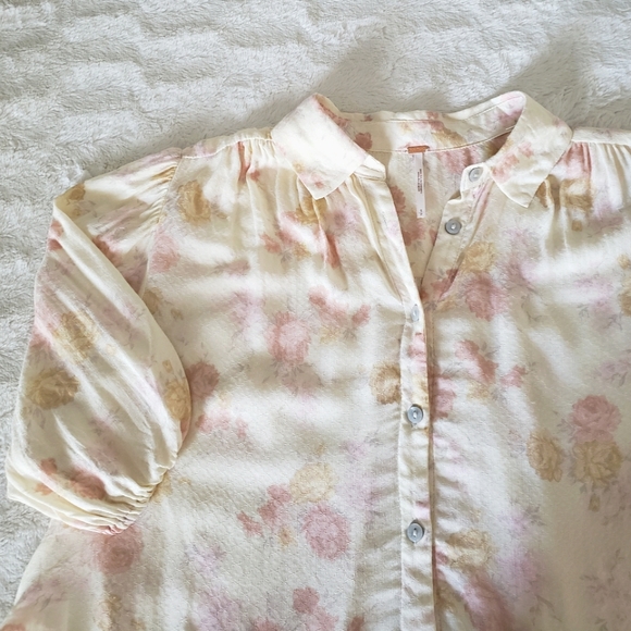 Free People Celia Floral Semi-Sheer Blouse, Size Large - Picture 11 of 12